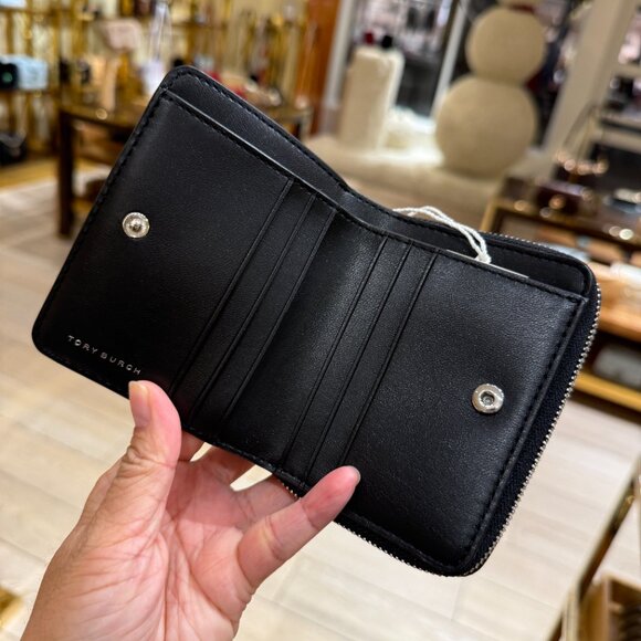 Tory Burch Emerson Mini Wallet 176905 Black Tossed Bow $215 - Picture 4 of 7